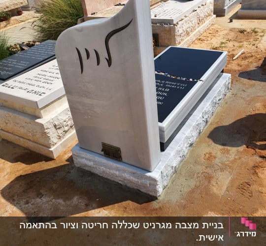 מצבות בבית קברות עם כיתוב בעברית ואבנים קטנות